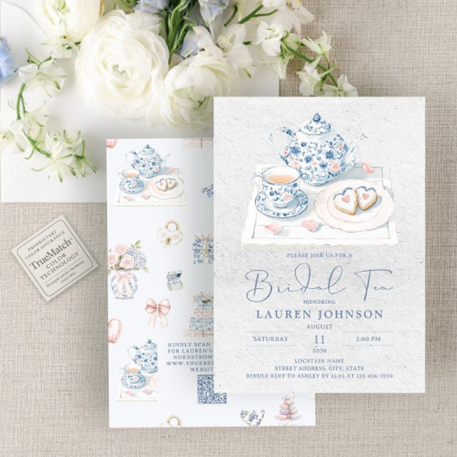 Convite QR Code Vintage French Chinoiserie Bridal Tea (Criador carregado)