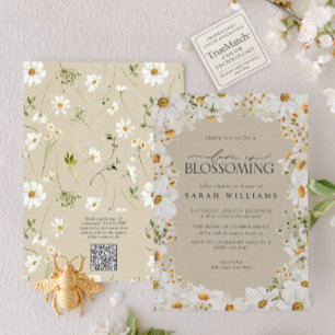 Convite QR Floral Daisy Baby é um Chá Russo brilhante