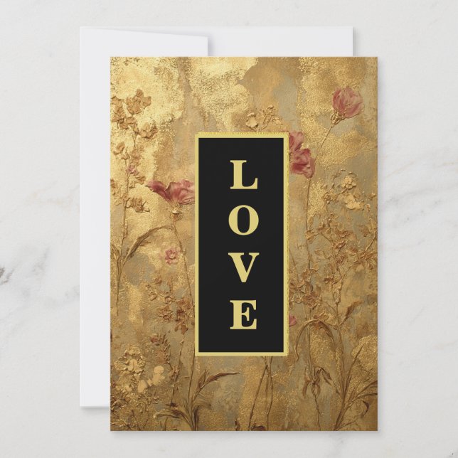 Convite *~ QR  LOVE AR66 RSVP Vintage Gold Wedding (Frente)