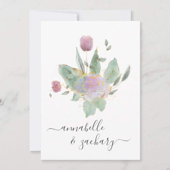 Convite *~* QR MINIMAL Rosa RSVP Buquê Bud AR12 Casamento (Frente)