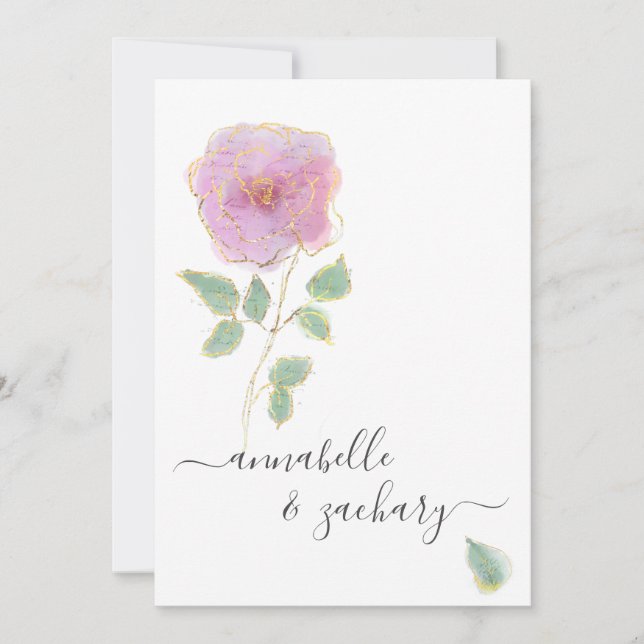 Convite *~* QR MINIMAL Rosa RSVP Dourado Glitter AR12 Casa (Frente)