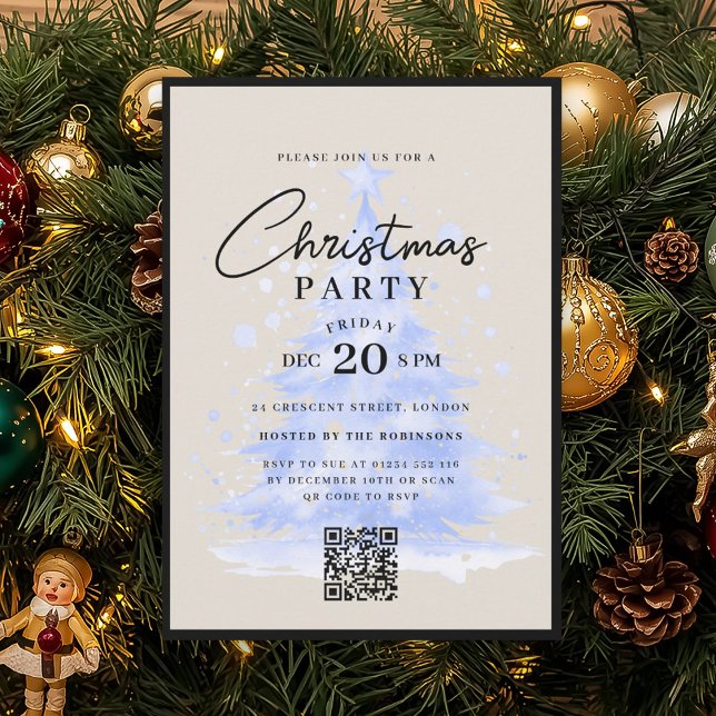 Convite QR Navy BLUE Christmas Tree Christmas Party (QR Navy BLUE Christmas Tree Christmas Party Invitation)