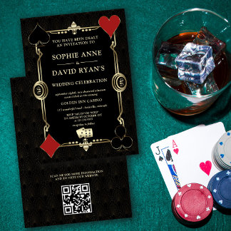 Convite QR Ouro Art Déco Cassino Vegas Pôquer Casamento An