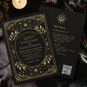 Convite QR para Casamento Dourado de Vintage Gothi