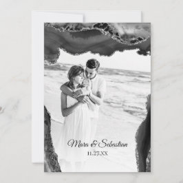 Convite *~* QR PHOTO RSVP AR13 AGATE Black Wedding Invi