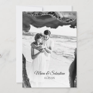 Convite *~* QR PHOTO RSVP AR13 AGATE Black Wedding Invi