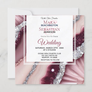 Convite *~* QR PINK BURGUNDY Agate RSVP AR66 Casamento