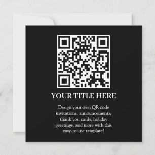 Convite QR Preto Design Quadrado Minimalista Moderno