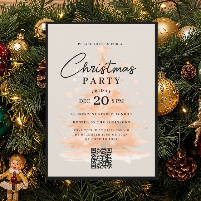 Convite QR Rose Gold Christmas Tree Christmas Party (QR Rose Gold Christmas Tree Christmas Party Invitation)