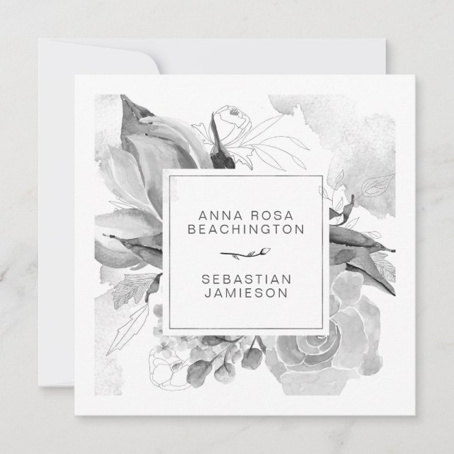 Convite *~* QR RSVP AR12 Casamento Simples Floral (Frente)