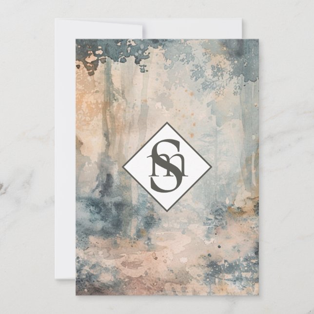 Convite * QR Rustic AR26 Forest Monograma RSVP Casamento (Frente)