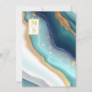 Convite *~ QR TEAL Monograma AR66 RSVP Agate Wedding