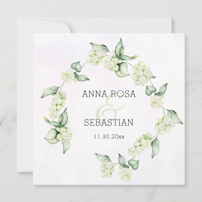 Convite *~* QR Winter Snow Berry AR12 Boho RSVP Casamento (Frente)