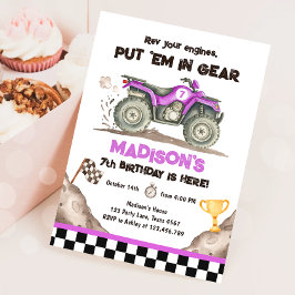 Convite Quad ATV Dirt Track Off Road Racing Girl Birthday