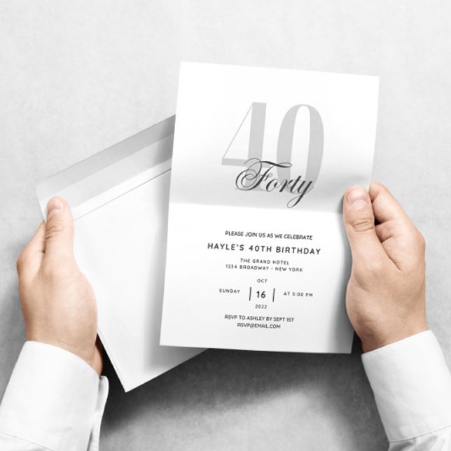 Convite Quadrado - aniversário de 40 anos - Chic Preto e B (Criador carregado)