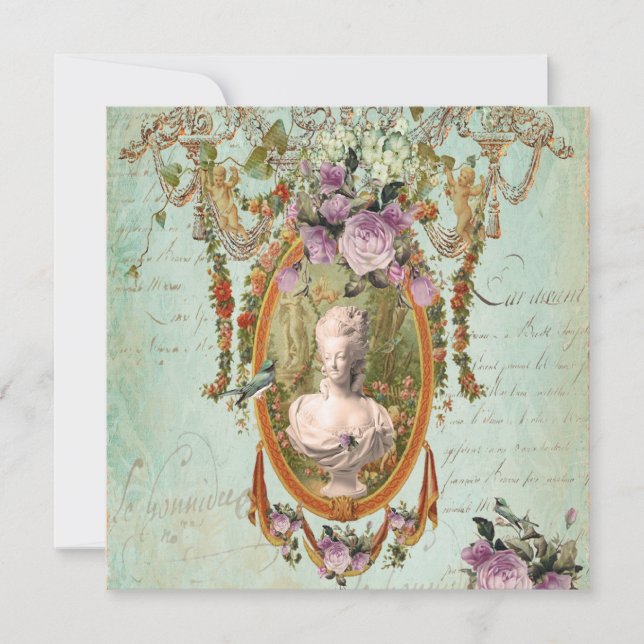 Convite Quadrado antigo dos jardins de Marie Antoinette (Frente)