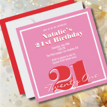 Quadrado de Aniversário de 21 Anos Rosa Vermelho M