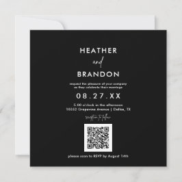 Convite Quadrado de Casamento de Código QR Preto