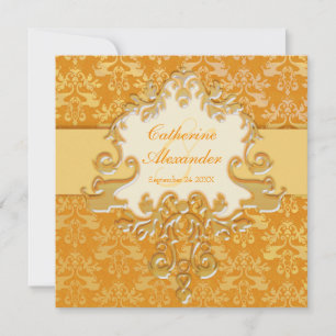 Convite quadrado de casamento em dourado e creme c