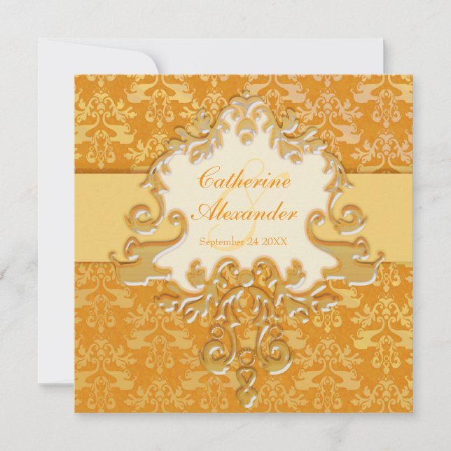 Convite quadrado de casamento em dourado e creme c (Frente)