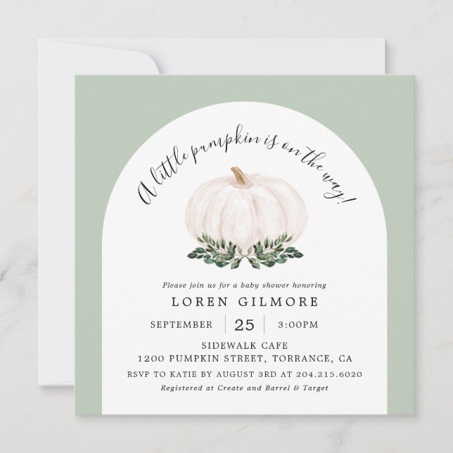 Convite Quadrado de Chá de fraldas de Abóbora Branca (Frente)