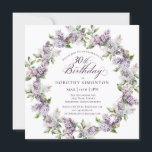 Convite Quadrado de Flor aniversário de 30 anos Purple Lil<br><div class="desc">Lilases púrpuras de aquarela suave criam um convite para aniversário de 30 anos de primavera bonito. A tipografia adiciona uma estética elegante. Este convite está disponível tanto no estoque de papelão tradicional quanto em uma versão descarregável. Faz parte da coleção Purple Primavera Lilac Flower. Ele permite que você escolha um...</div>