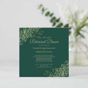 Convite Quadrado de Janto de Casamento Dourado e Verde