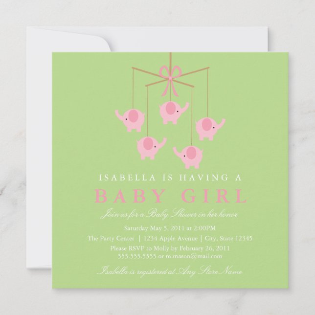 Convite quadrado do chá de fraldas de Moblie do (Frente)