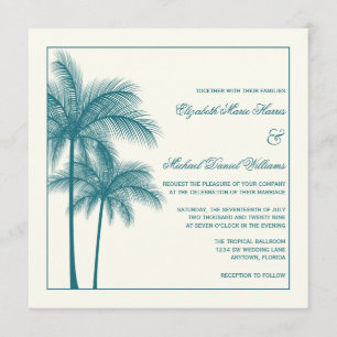 Convite Quadrado elegante de Ecru da cerceta das palmeiras