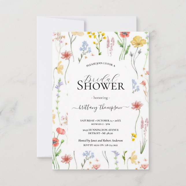 Convite quadrado, floral moderno elegante, folhas botânica (Frente)