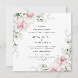 Convite Quadrado Floral | Rosas Rosa-Cágua