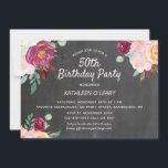 Convite Quadrado Floral Rustic Fall 50th Birthday<br><div class="desc">Ela está fazendo 50 anos e é hora de dar uma festa. Esse quadro rústico e este convite de aniversário floral caem é para uma ocasião dessas. Flores de burgundy,  rosa e pêssego com texto rosa suave no fundo do quadro-negro da cinza. Personalize facilmente os modelos de texto fornecidos.</div>