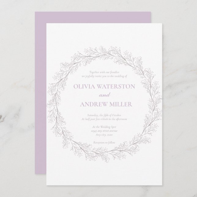 Convite Quadrado | Mauve | Wreath Wedding (Frente/Verso)