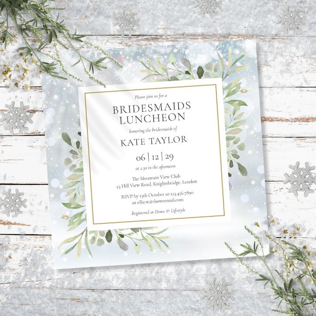 Convite Quadrado para Almoço de Noivas com Folhage (Winter Greenery Bridesmaids Luncheon Square Invitation)