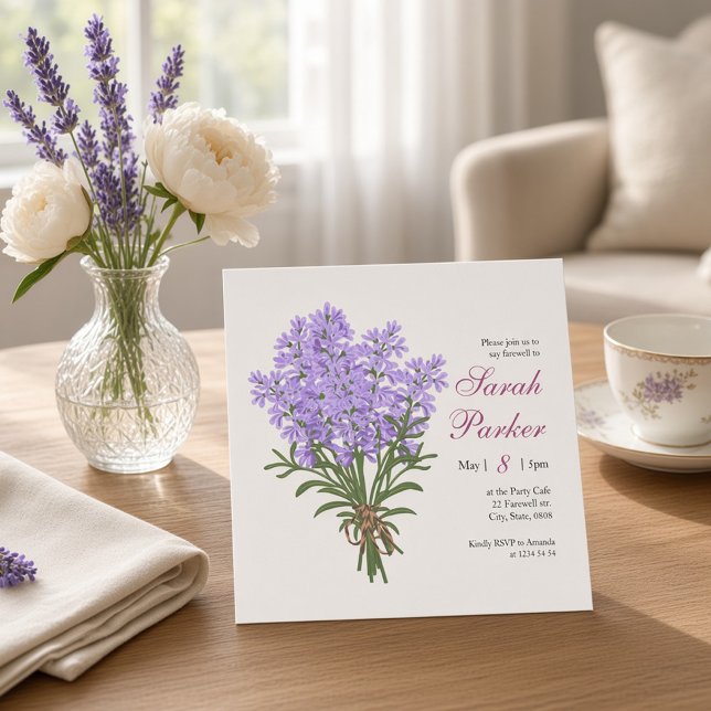 Convite Quadrado para Festa de Despedida Lavanda (Criador carregado)