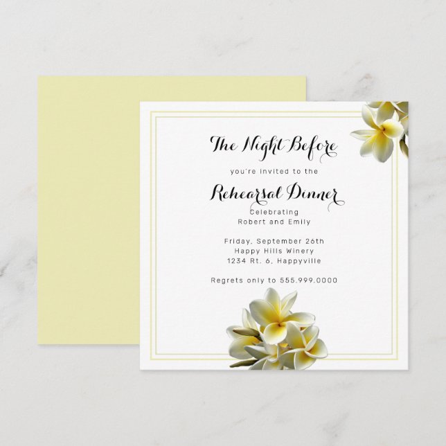 Convite Quadrado para Jantar de Ensaios com Plumer (Frente/Verso)