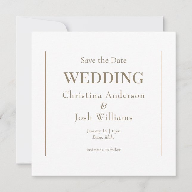 Convite Quadrado  Save the Date de Casamento Branco (Frente)