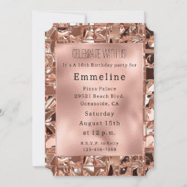 Convite Quadrados Dourados do Glam Rosa