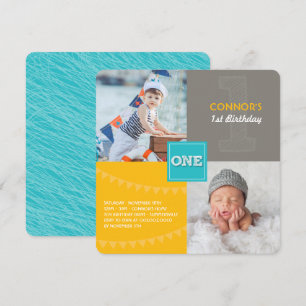 Convite Quadrados Modernos Divertidos Um Foto Menino Anive