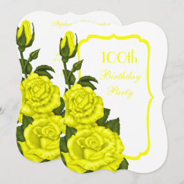 Convite Quadrinho Amarelo Rosas 100º Aniversário