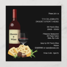 Convite Quadrinho de queijo de vinho jantando preto formal