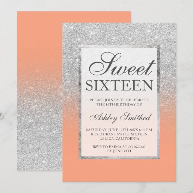 Convite Quadrinho elegante cor de laranja doce 16 (Frente/Verso)