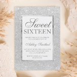Convite Quadrinho elegante de cinza prateada moderna Sweet<br><div class="desc">Um moderno,  bonito e elegante e falso cinza prateado doce convite de aniversário 16 com moldura prateada</div>