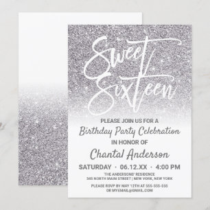 Convite Quadrinhos Brancos De Prata Faux Glitter Ombre Doc