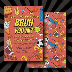 Convite Quadrinhos Bruh Esportes Bolas Atléticas Aniversár