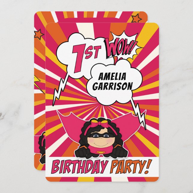 Convite Quadrinhos Rosa Super-Herói do Partido primeiro an (Frente/Verso)