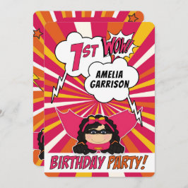 Convite Quadrinhos Rosa Super-Herói do Partido primeiro an