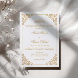Convite Quadro Antigo Barroco Dourado Branco Casamento Muç