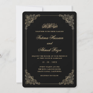 Convite Quadro Antigo Barroco Dourado Casamento Muçulmano