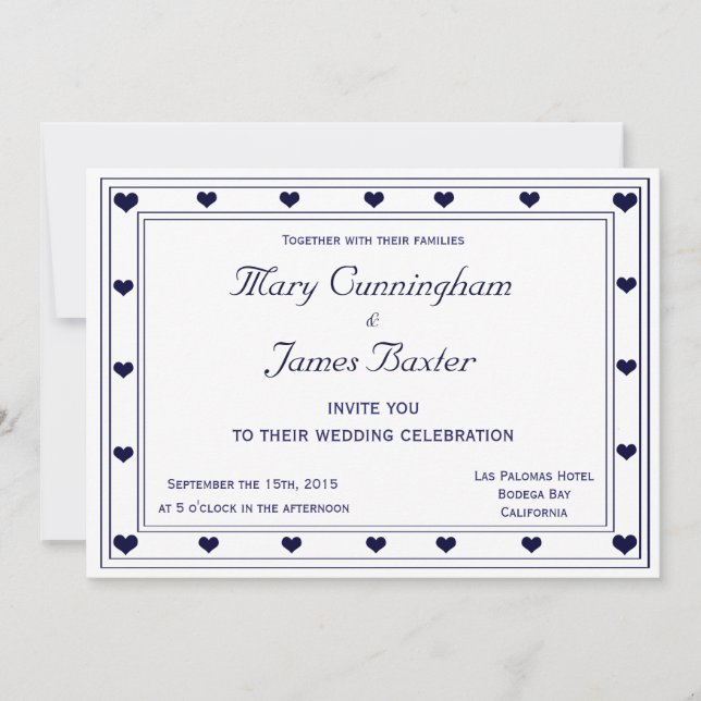 Convite QUADRO AZUL COM CORAÇÕES (horizontal) (Frente)